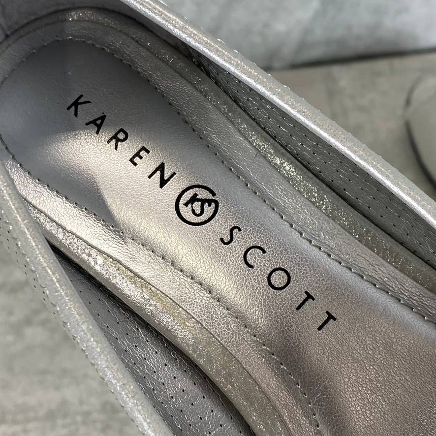 KAREN SCOTT Women's Silver Perforated Yaritza Open-Toe Wedge Slip-On Pumps SZ 5