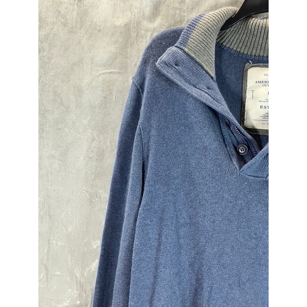 AMERICAN EAGLE OUTFITTERS Men's Blue Classic-Fit Mock Neck Pullover Sweater SZ L