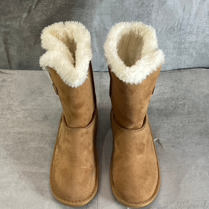 SUGAR Women's Cognac Marty Cozy Faux Fur Memory Foam Pull-On Boots SZ 7