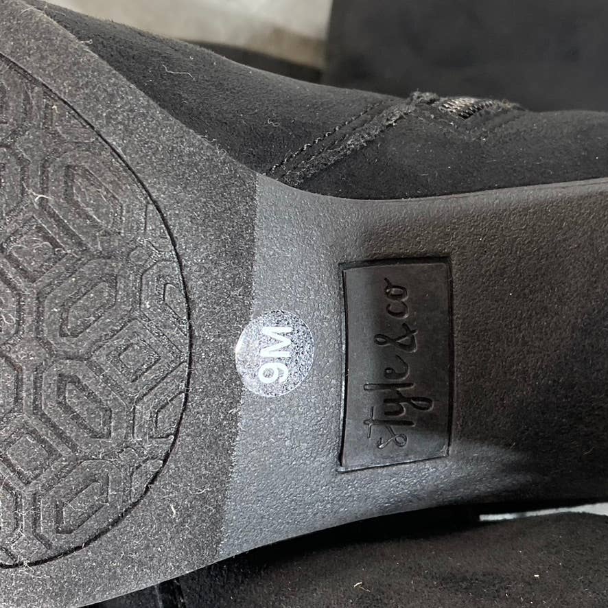 STYLE & CO Women's Black Micro Saraa Round-Toe Block-Heel Mid-Shaft Boots SZ 9