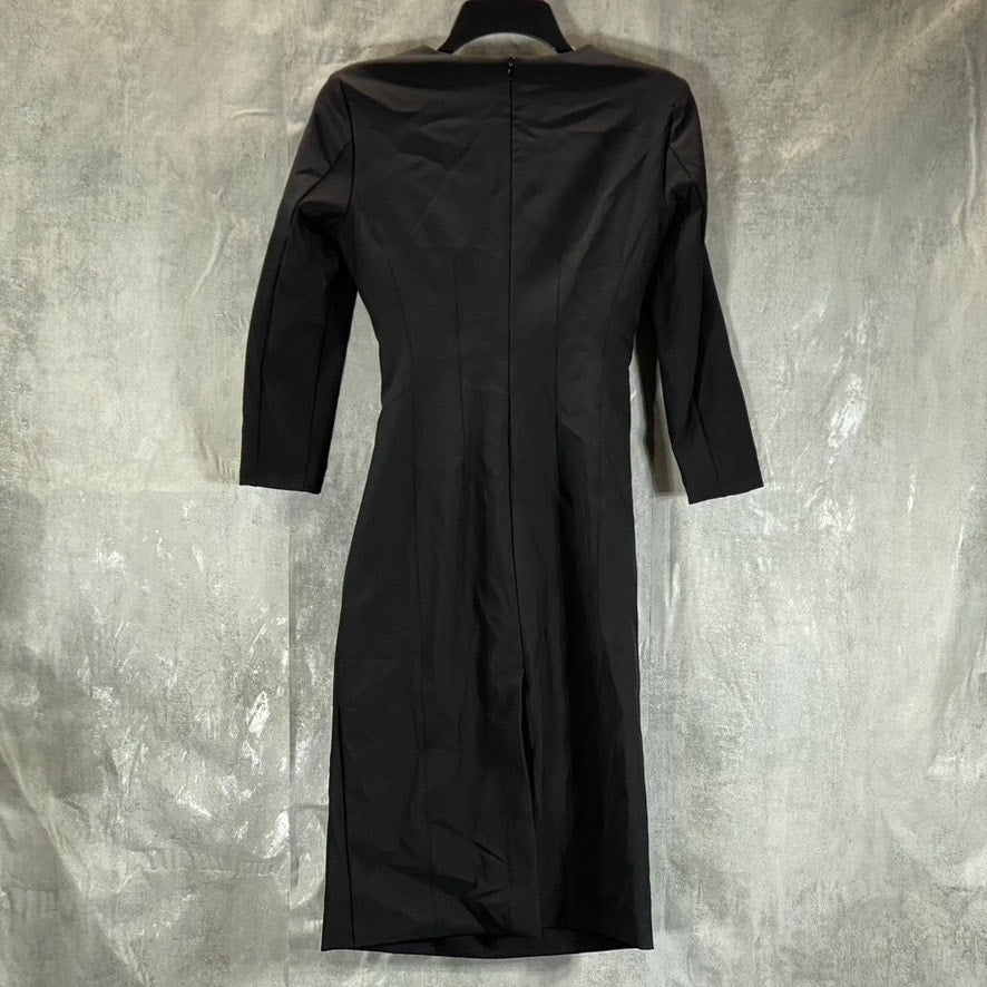 MARELLA Women's Black Iguana Stretch Gathered Front Round-Neck Midi Dress SZ 4