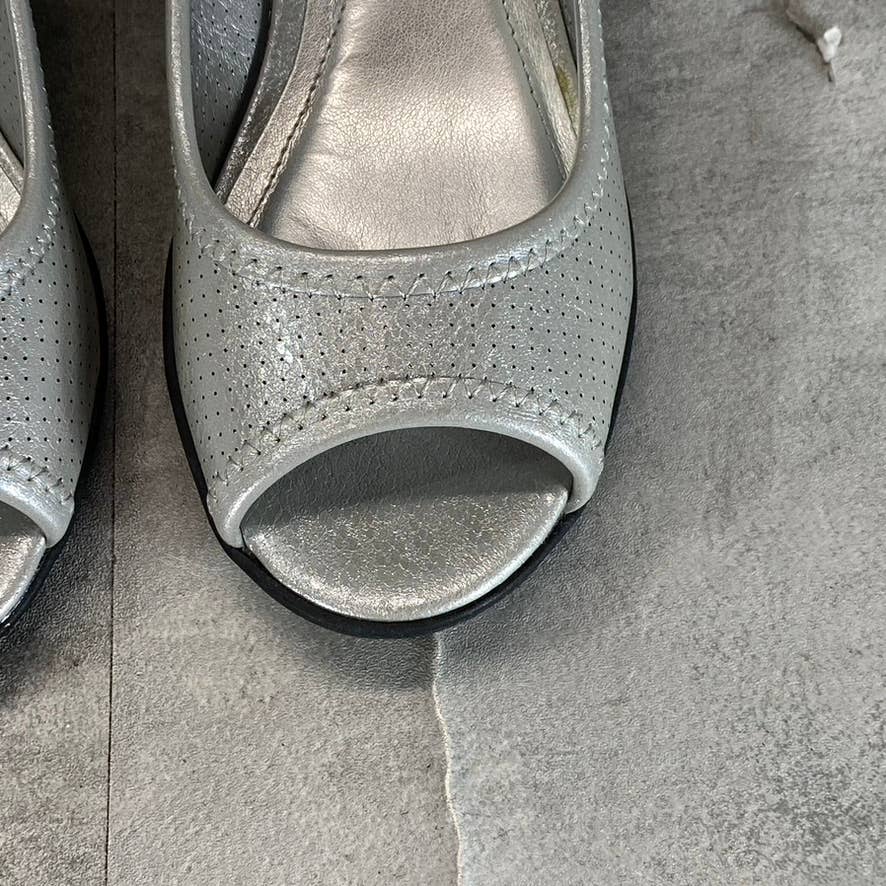 KAREN SCOTT Women's Silver Perforated Yaritza Open-Toe Wedge Slip-On Pumps SZ 5