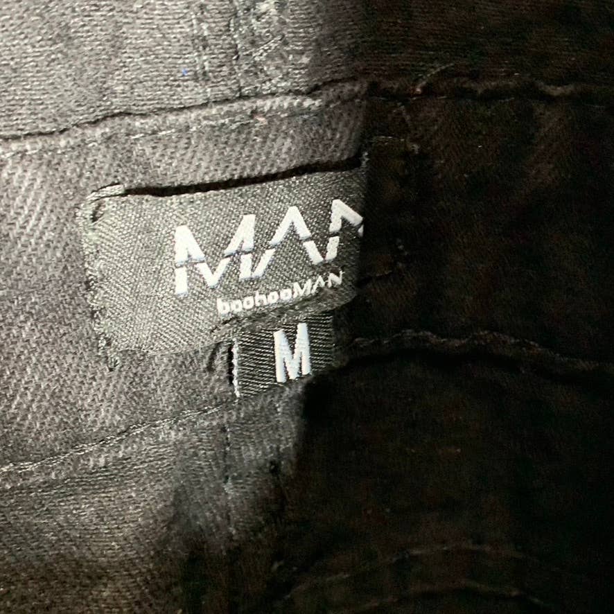 MAN BOOHOOMAN Men's Black Denim Relaxed-Fit Cargo Zip-Pocket Short Overalls SZ M