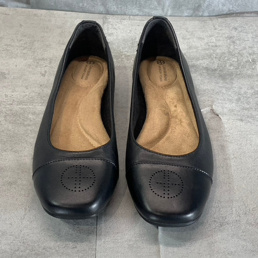 GIANI BERNINI Women's Black Leather Aerinn Square-Toe Slip-On Ballet Flats SZ 7