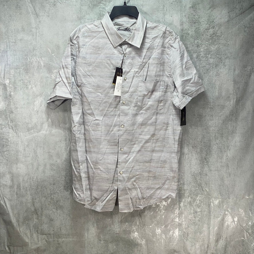 TASSO ELBA Gray Combo Stretch Textured Short Sleeve Button-Up Shirt SZ XL