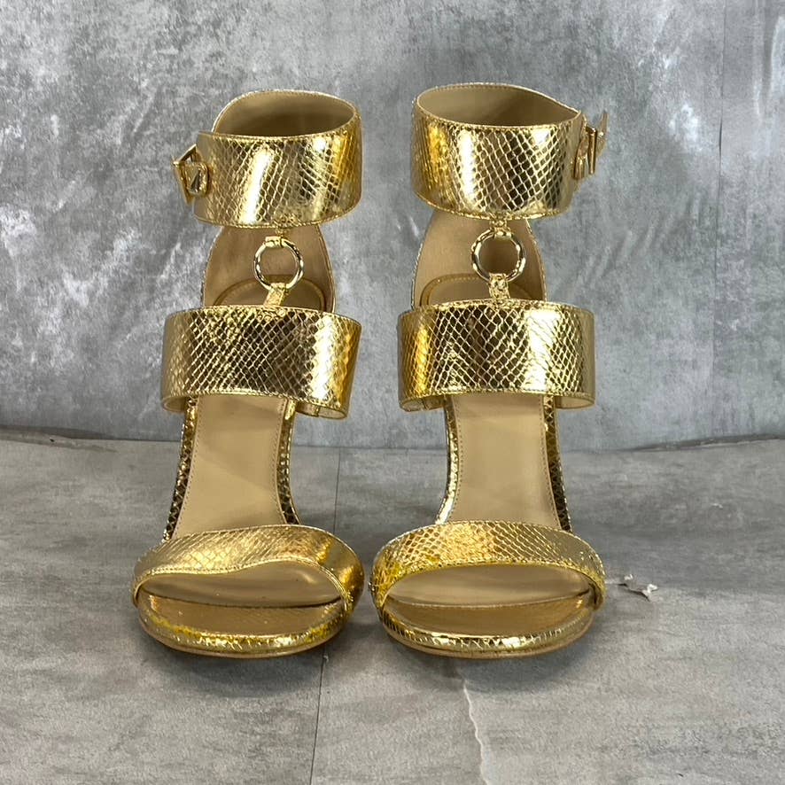 MICHAEL MICHAEL KORS Women's Gold Metallic Amos Ankle Cuff Stiletto Sandals SZ10