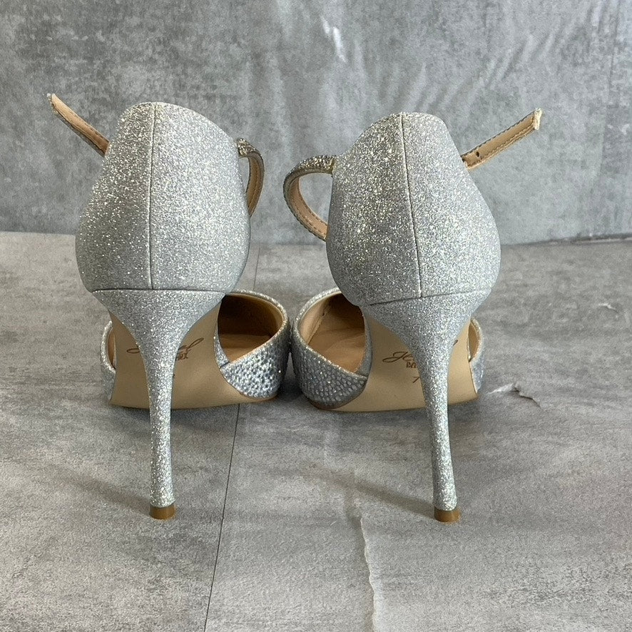 JEWEL BAGLEY MISCHKA Women's Silver Glitter Jailene Pointed-Toe Stiletto Pumps SZ 7.5