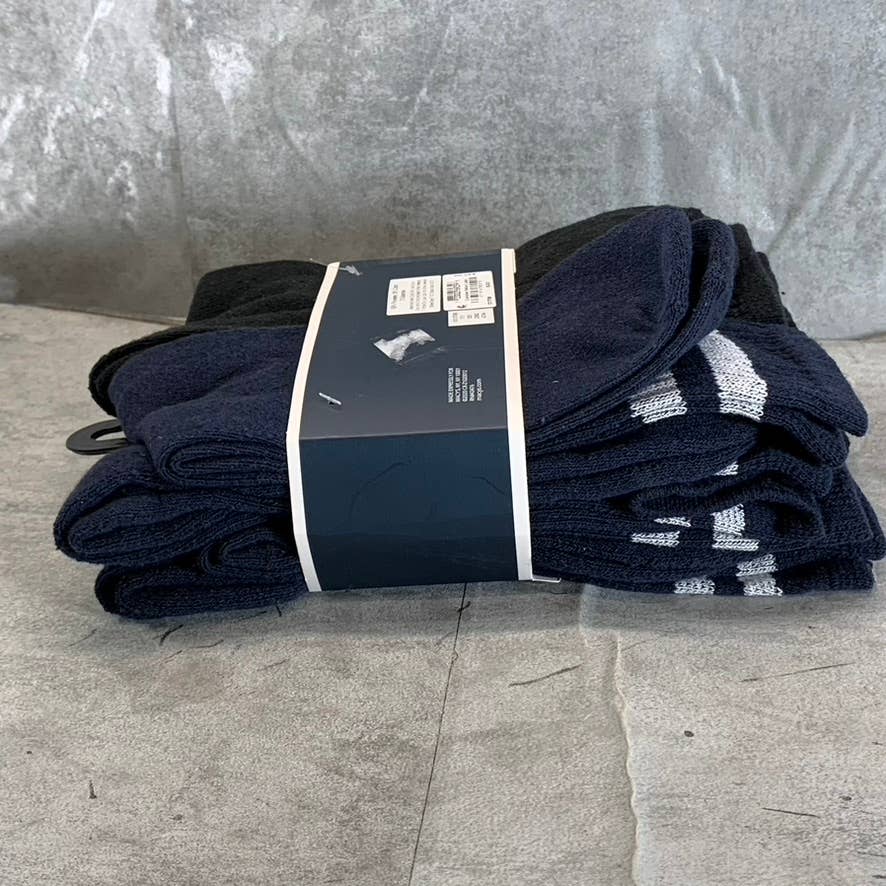 Club Room Men's Black/Navy Striped 8-Pack Crew Socks SZ 10-13