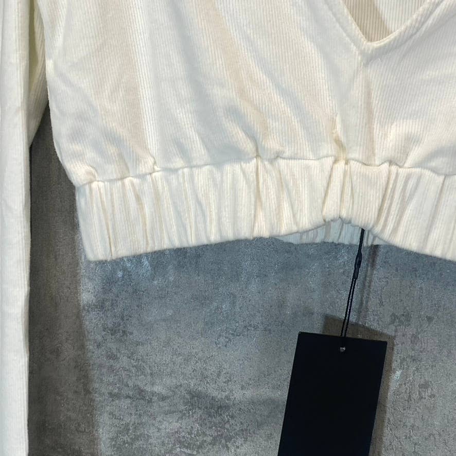4TH & RECKLESS Women's White Plain Robyn Rib Scoopneck V-Back Knit Top SZ L