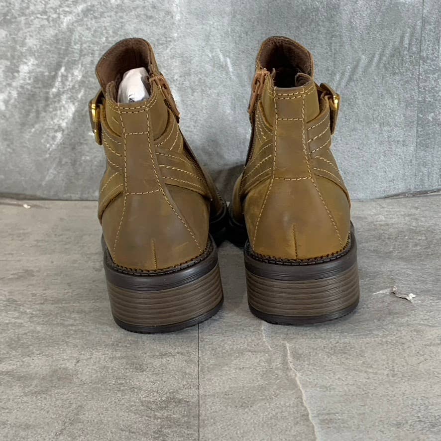 CLARKS Collection Women's Dark Tan Leather Maye Strap Ankle Boots SZ 7
