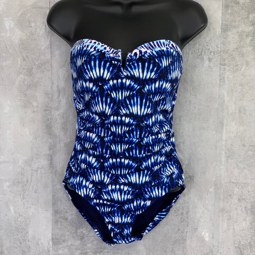 TOMMY BAHAMA Mare Navy Tide Dye Seashell Bandeau Pull-On Attachable Strap One-Piece Bathing Suit SZ 6