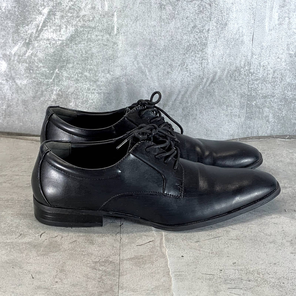 ALFANI Men's Black Faux-Leather Andrew Plain-Toe Lace-Up Derbys SZ 10.5
