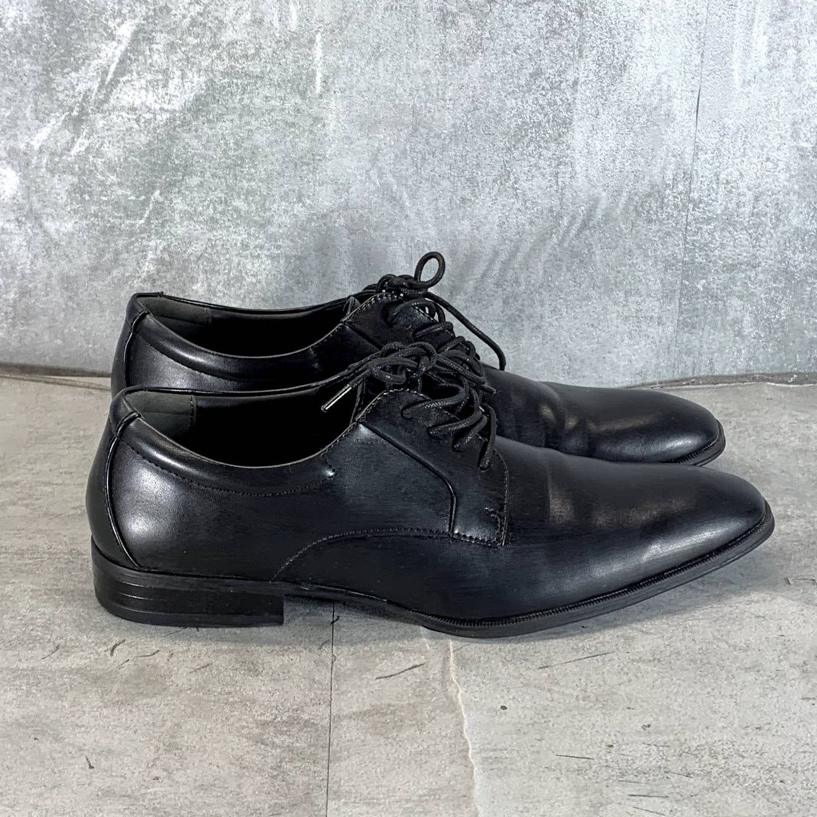 ALFANI Men's Black Faux-Leather Andrew Plain-Toe Lace-Up Derbys SZ 10.5
