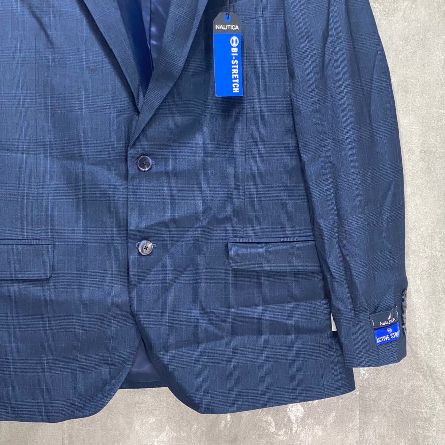 NAUTICA Blue Plaid Modern-Fit Bi-Stretch Two-Button Suit Jacket SZ 42R