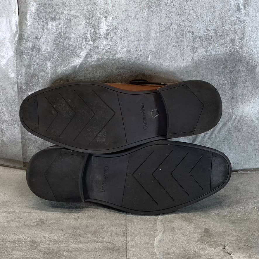 CALVIN KLEIN Men's Light Brown Leather Jack Lace-Up Dress Loafers SZ 9