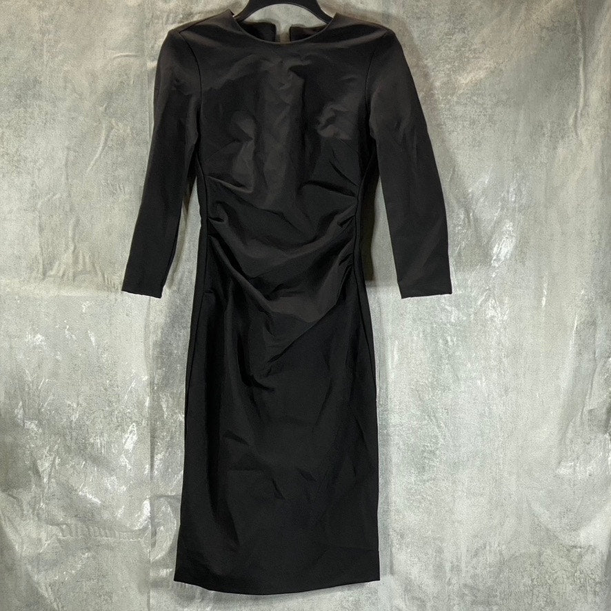 MARELLA Women's Black Iguana Stretch Gathered Front Round-Neck Midi Dress SZ 4