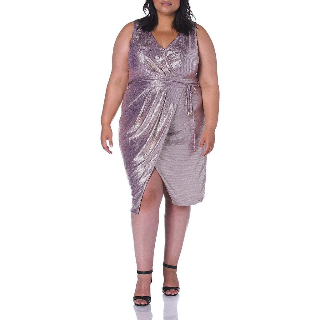 RACHEL ROY Plus Size Purple Faux-Wrap Sleeveless Knee-Length Brigette Foil Dress SZ 3X