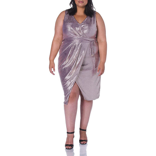 RACHEL ROY Plus Size Purple Faux-Wrap Sleeveless Knee-Length Brigette Foil Dress SZ 3X