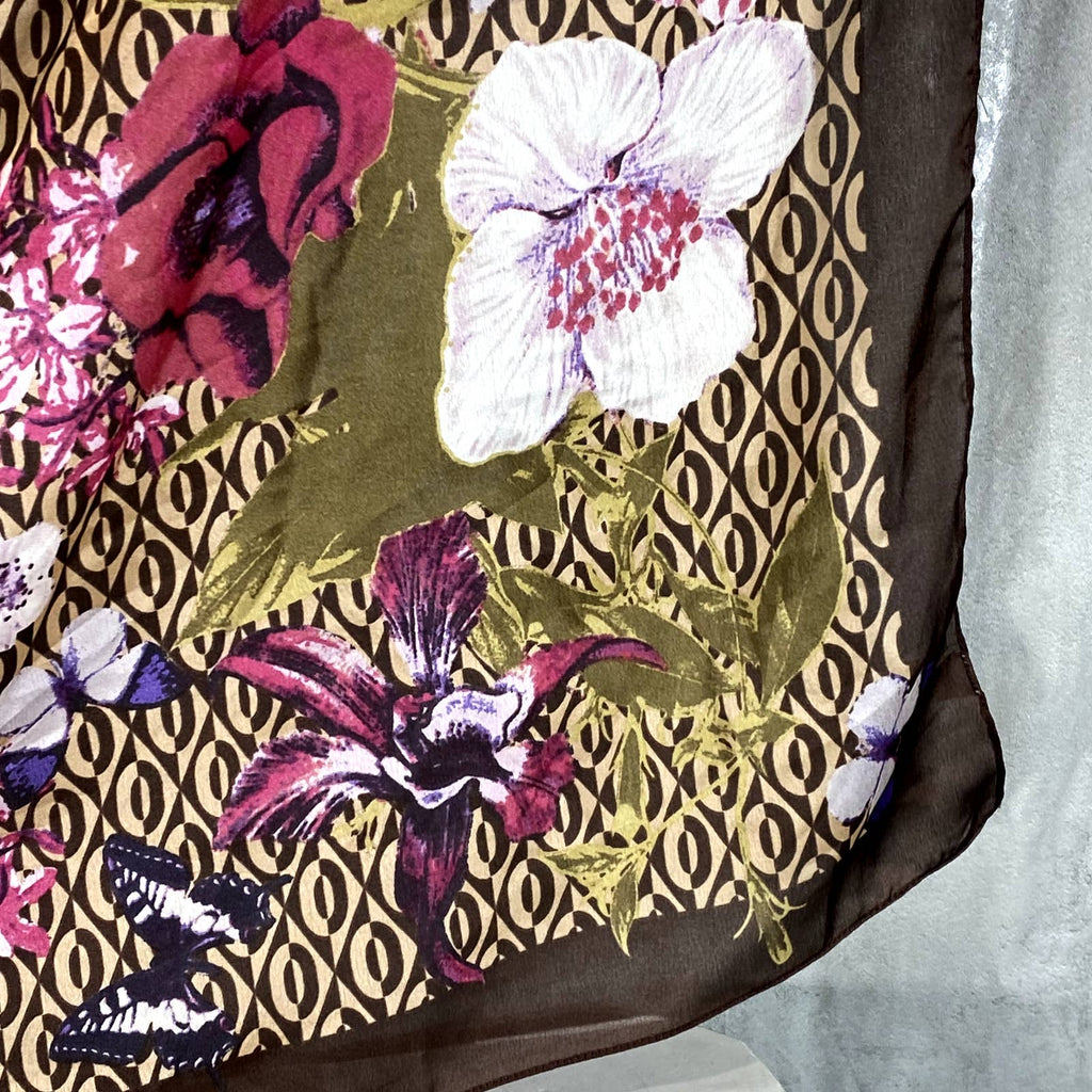 GIANI BERNINI Women's Brown Floral-Print Square Loop Scarf SZ OS