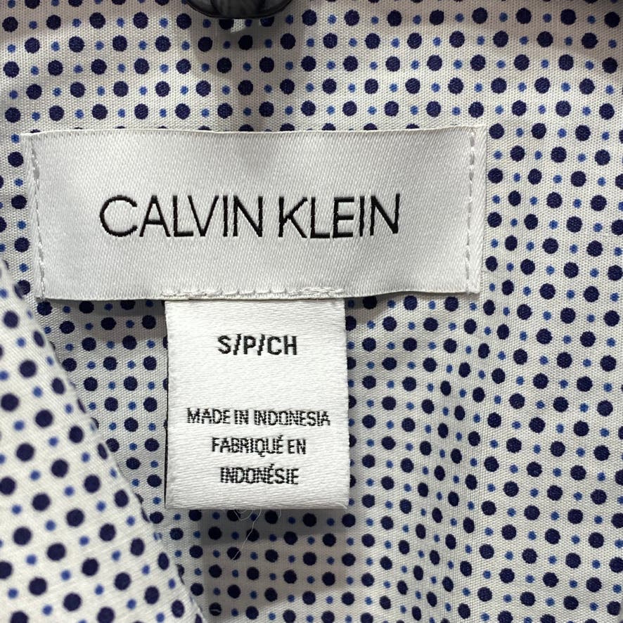 CALVIN KLEIN Brilliant White Dot Print Logo Button-Up Long Sleeve Shirt SZ S