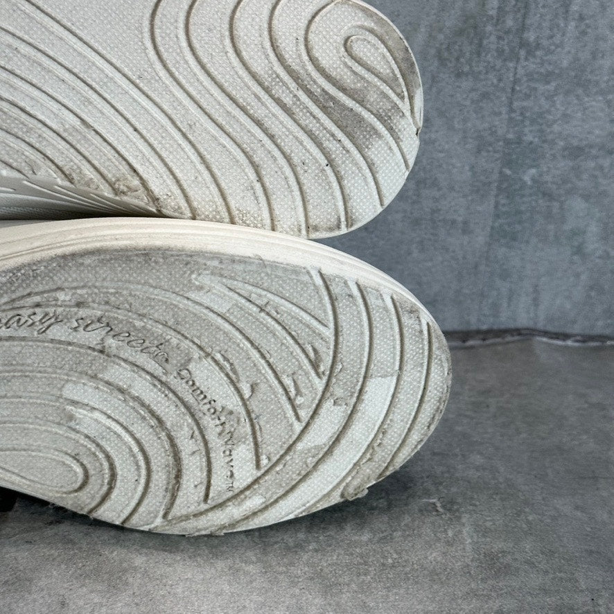 EASY STREET Women's White Knit Command Round-Toe Lace-Up Sneakers SZ 10