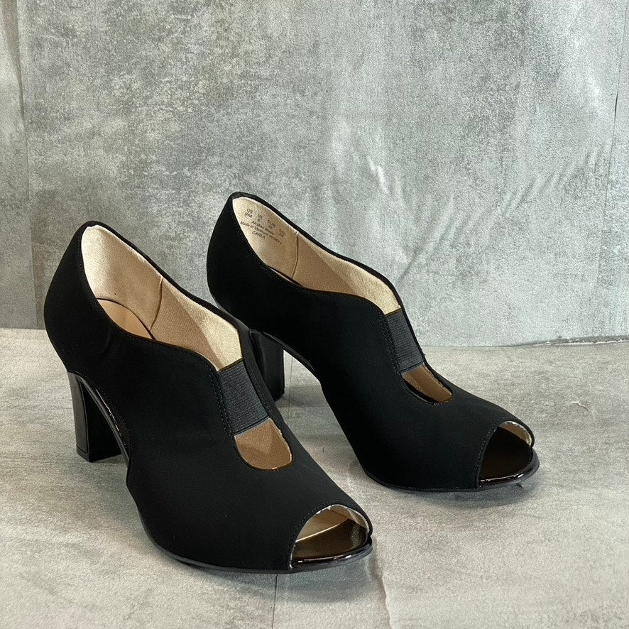 LIFESTRIDE Women's Black Fabric Carla Peep-Toe Slip-On Pumps SZ 9