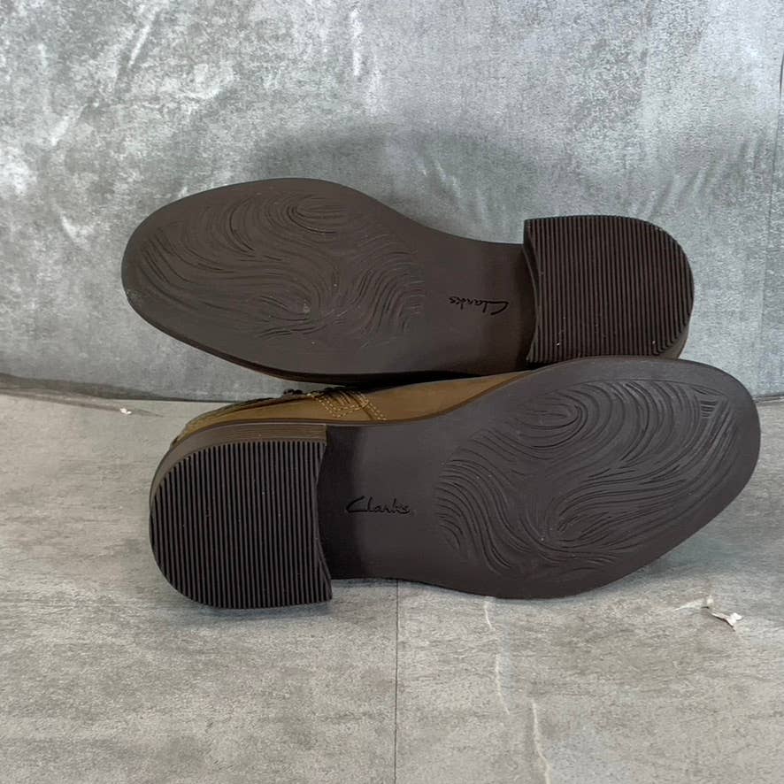 CLARKS Collection Women's Dark Tan Leather Maye Strap Ankle Boots SZ 7