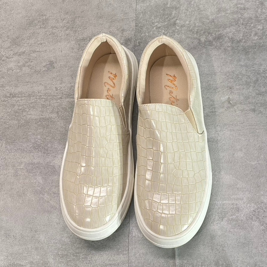 MATISSE Women's Ivory Croc Embossed Round-Toe Slip-On Sneakers SZ 7.5