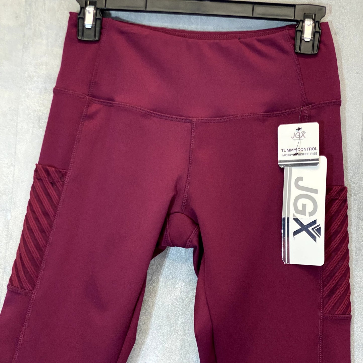 JGX Performance Women's Burgundy Tummy Control High-Rise Mesh Detail Crop Leggings SZ S