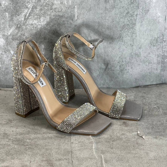 STEVE MADDEN Women's Silver Rhinestone Tiaa Square-Toe Two-Piece Sandals SZ 7