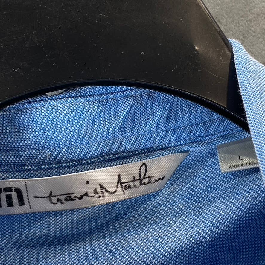 TRAVIS MATHEW Men's Blue Heathered Short-Sleeve Pima Polo Shirt SZ L