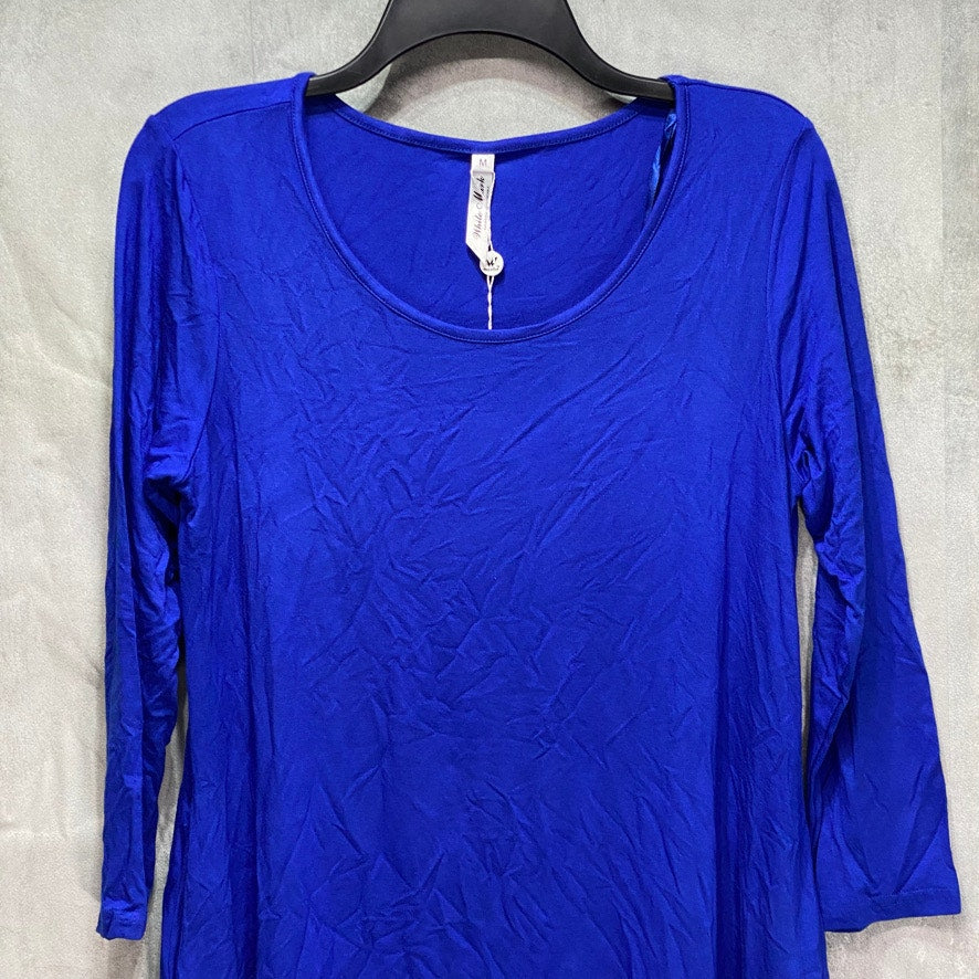 WHITE MARK Blue 3/4 Sleeve Scoop Neck Swing Top With Pockets SZ M