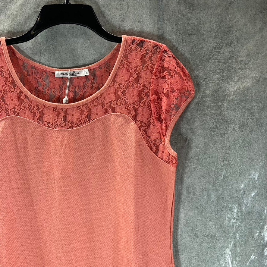 WHITE MARK Women's Plus Coral Pelagia Scoop-Neck Lace-Trim Mini Dress SZ 1XL
