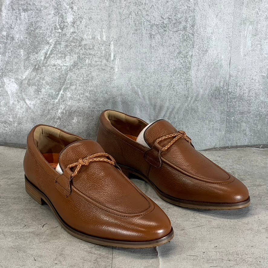 THOMAS & VINE Men's Cognac Leather Finegan Apron Toe Slip-On Loafers SZ 9.5