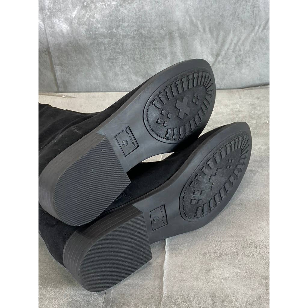 SUN+STONE Women's Black Micro Allicce Round-Toe Over-The-Knee Boots SZ 7