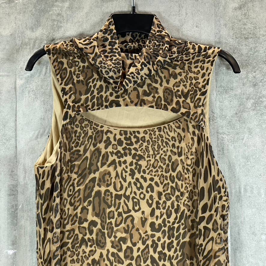 BAR III Women's Cheetah Printed Sleeveless Mock-Neck Cutout Bodycon Dress SZ XL