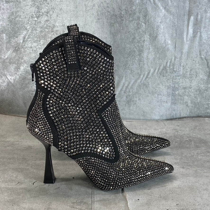 INC Women's Black Oaklynne Rhinestone Embellished Pointed-Toe Booties SZ 6.5