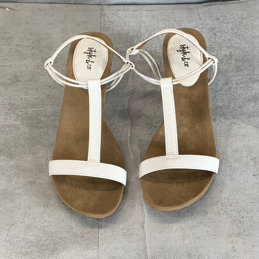 STYLE & Co Women’s White Mulan Round-Toe T-Strap Slingback Wedge Sandals SZ 9.5