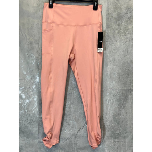 KAY UNGER Women's Peach Ruched Cuff High-Waist Media Pocket Pull-On Athletic Legging SZ L