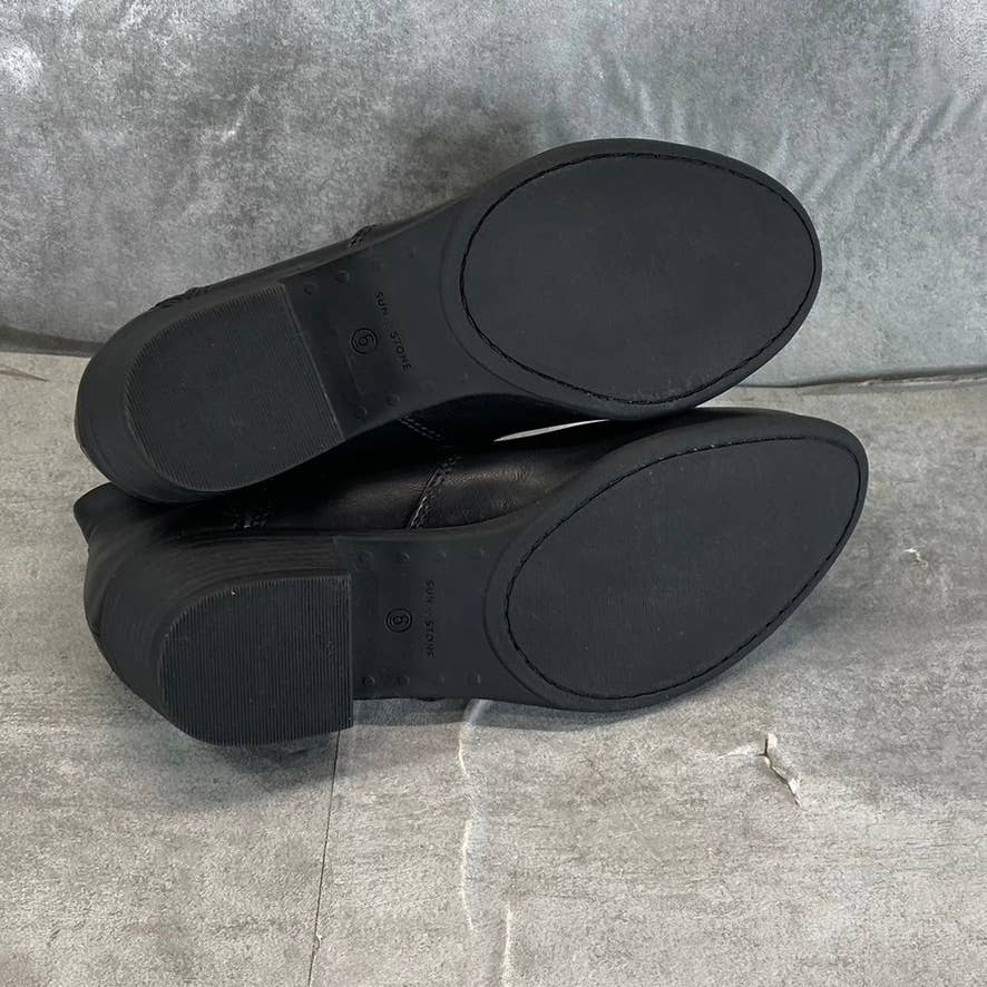 SUN+STONE Women's Black Abby Double-Zip Memory Foam Block-Heel Booties SZ 6