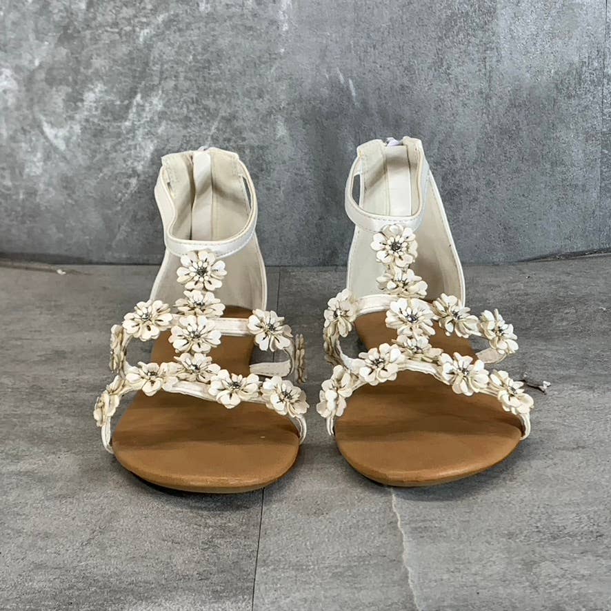 ESPRIT Girl's White Darcy-G Floral Strappy Back-Zip Flat Sandals SZ 3