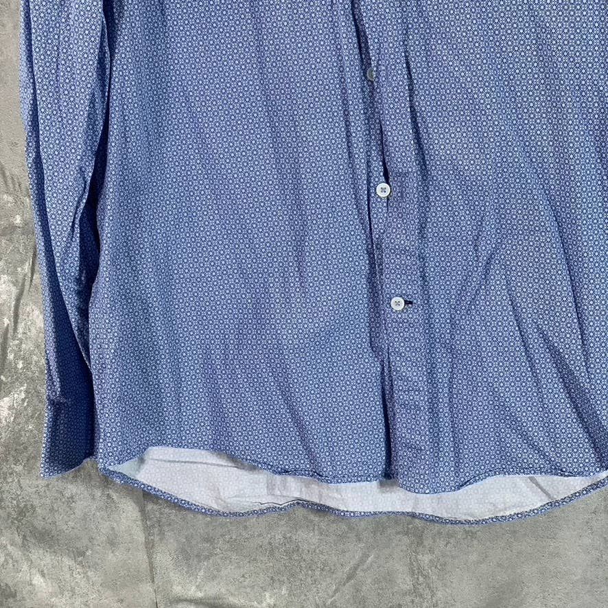ZARA MAN Men's Blue Tailored Fit Printed Button-Up Cotton Long-Sleeve Shirt SZXL