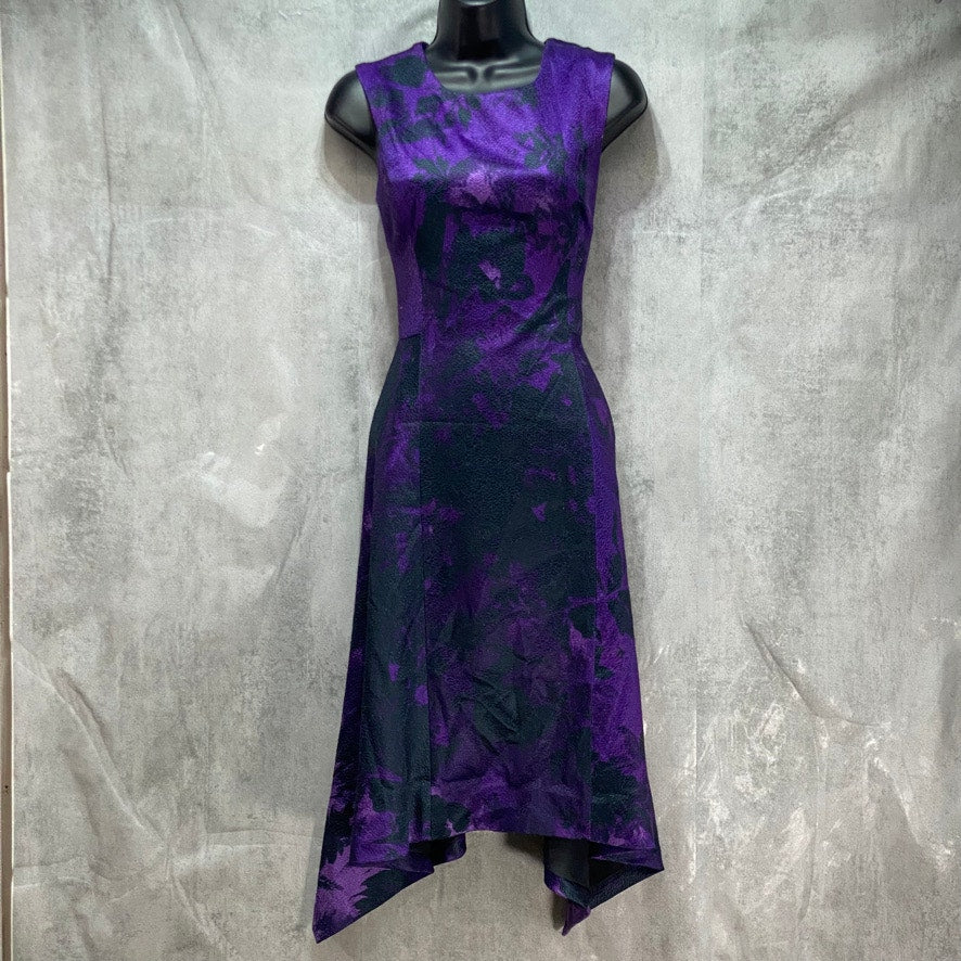 NATORI Women's Purple-Black Printed Sleeveless Swing Fit & Flare Midi Dress SZ 2