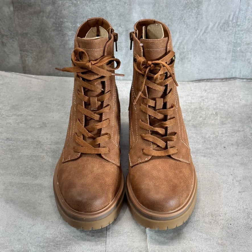 NATURALZIER Women's Tan Abbott Round-Toe Side-Zip Stacked Block-Heel Boots SZ 10