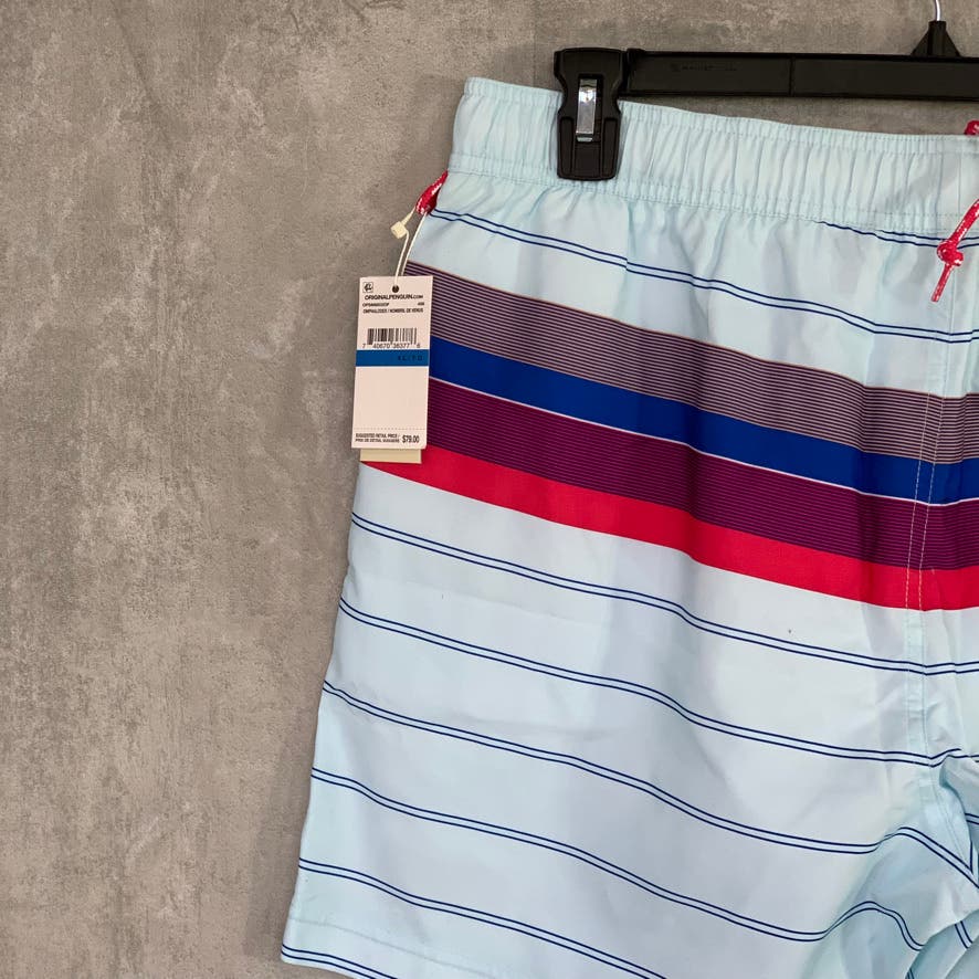 ORIGINAL PENGUIN Omphalodes Engineered Stripe Pull-On Drawstring Lined Swim Trunks SZ XL