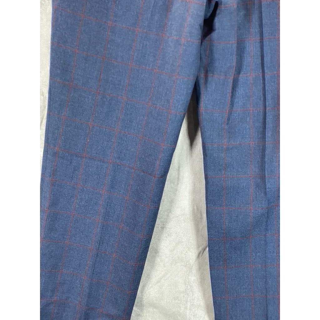 UNBRANDED Men's Blue Windowpane Straight-Leg Flat-Front Dress Pants SZ 38x30