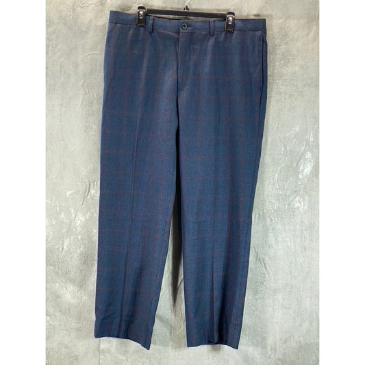 UNBRANDED Men's Blue Windowpane Straight-Leg Flat-Front Dress Pants SZ 38x30