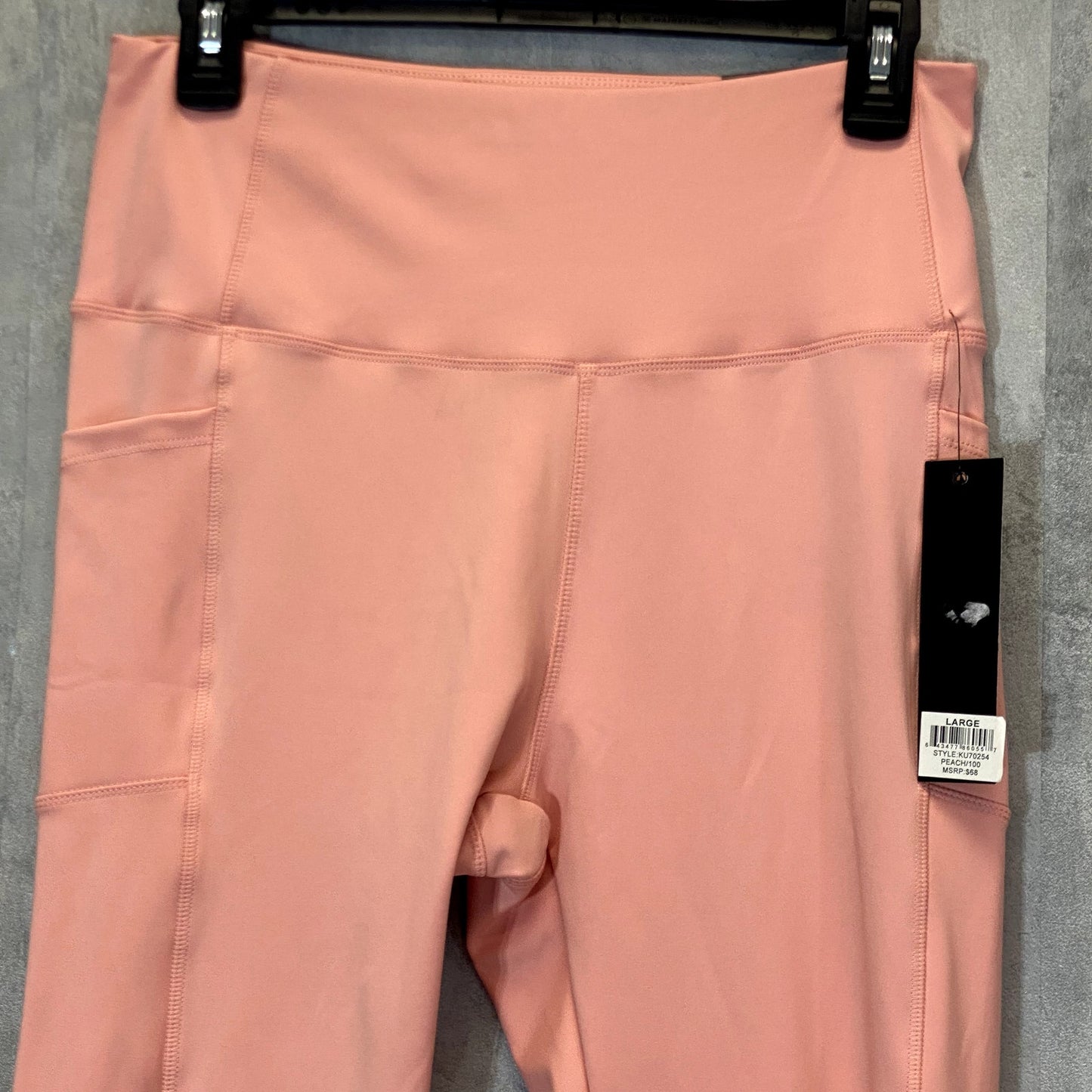 KAY UNGER Women's Peach Ruched Cuff High-Waist Media Pocket Pull-On Athletic Legging SZ L