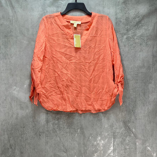 MICHAEL Michael Kors Petite Orange Long Sleeve Cotton Tie V Neck Top SZ PM