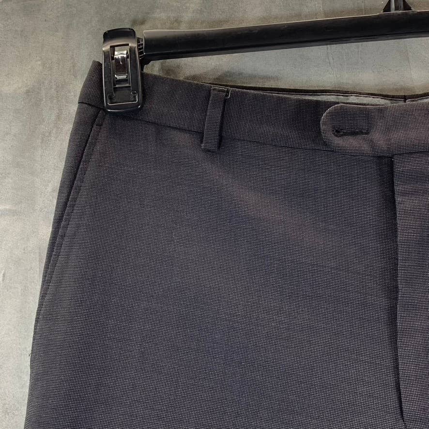 HICKEY FREEMAN Men's Grey Mini Gingham Flat Front Dress Pants SZ N/A